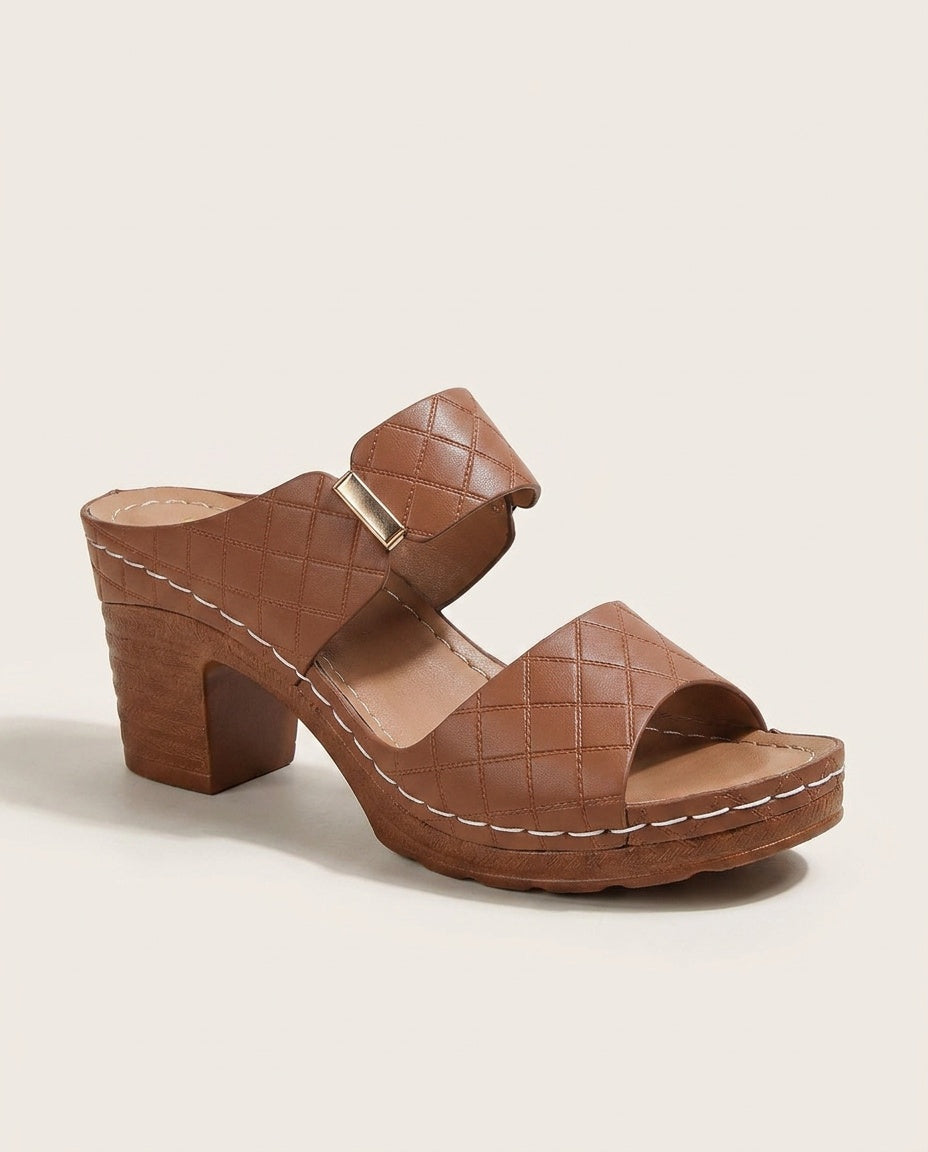 Salma | Quilted Block Heel Sandals with Cushioned Footbed