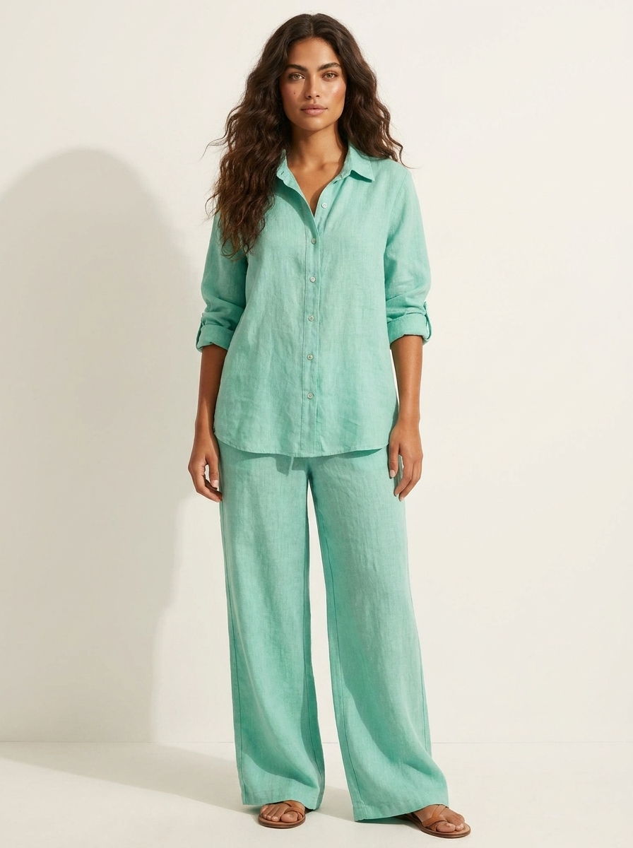 Romy | Linen-Blend Wide-Leg Two-Piece Set