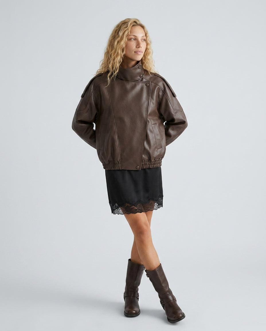 Opal | Asymmetric Zip Relaxed Faux Leather Jacket