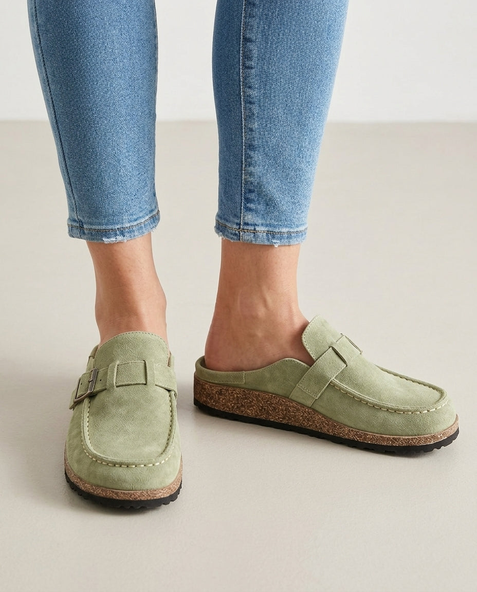 Maeve | Slip-On Buckle Detail Closed Toe Mule Clogs