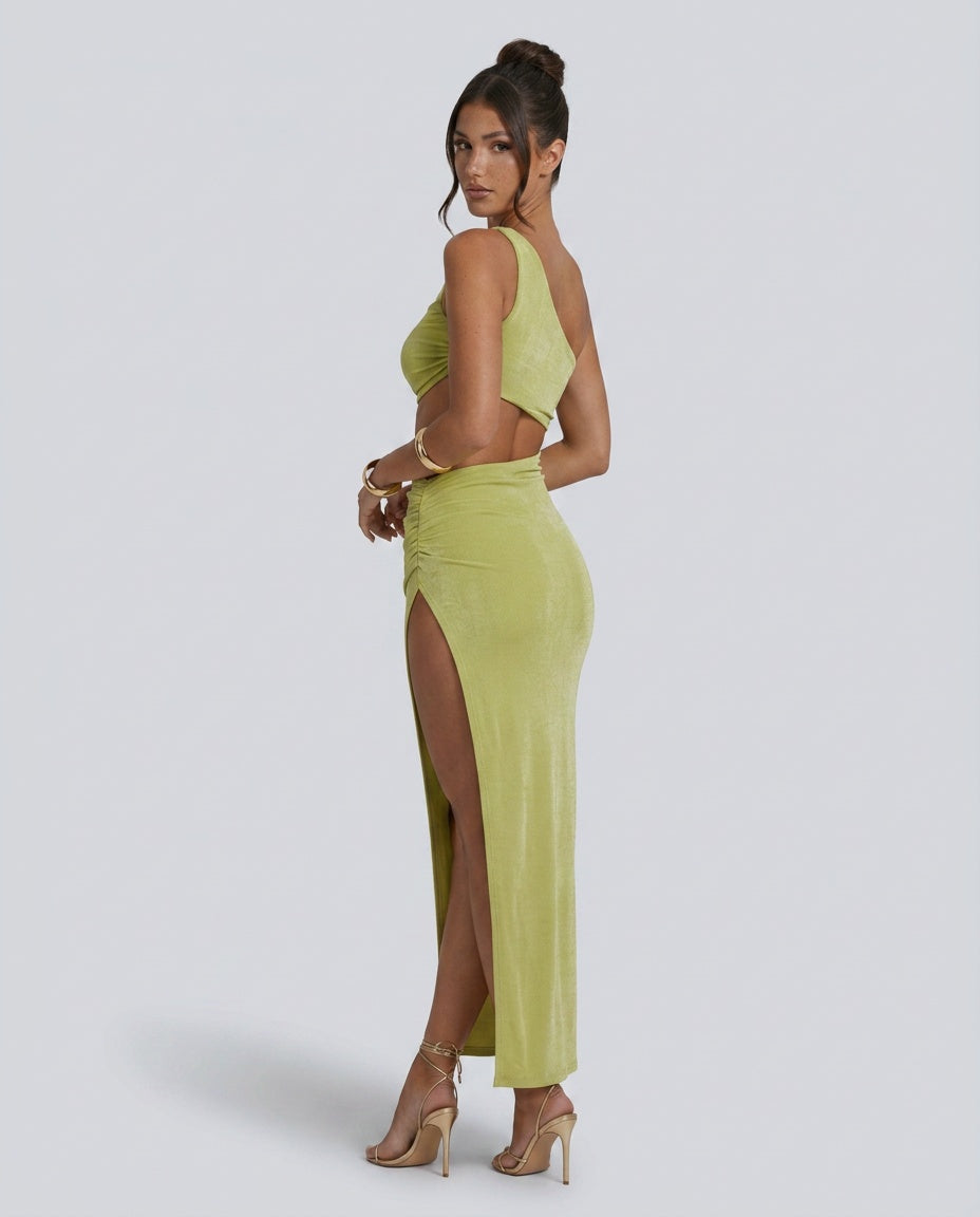 Lena | One-Shoulder Ruched Cut-Out Maxi Dress