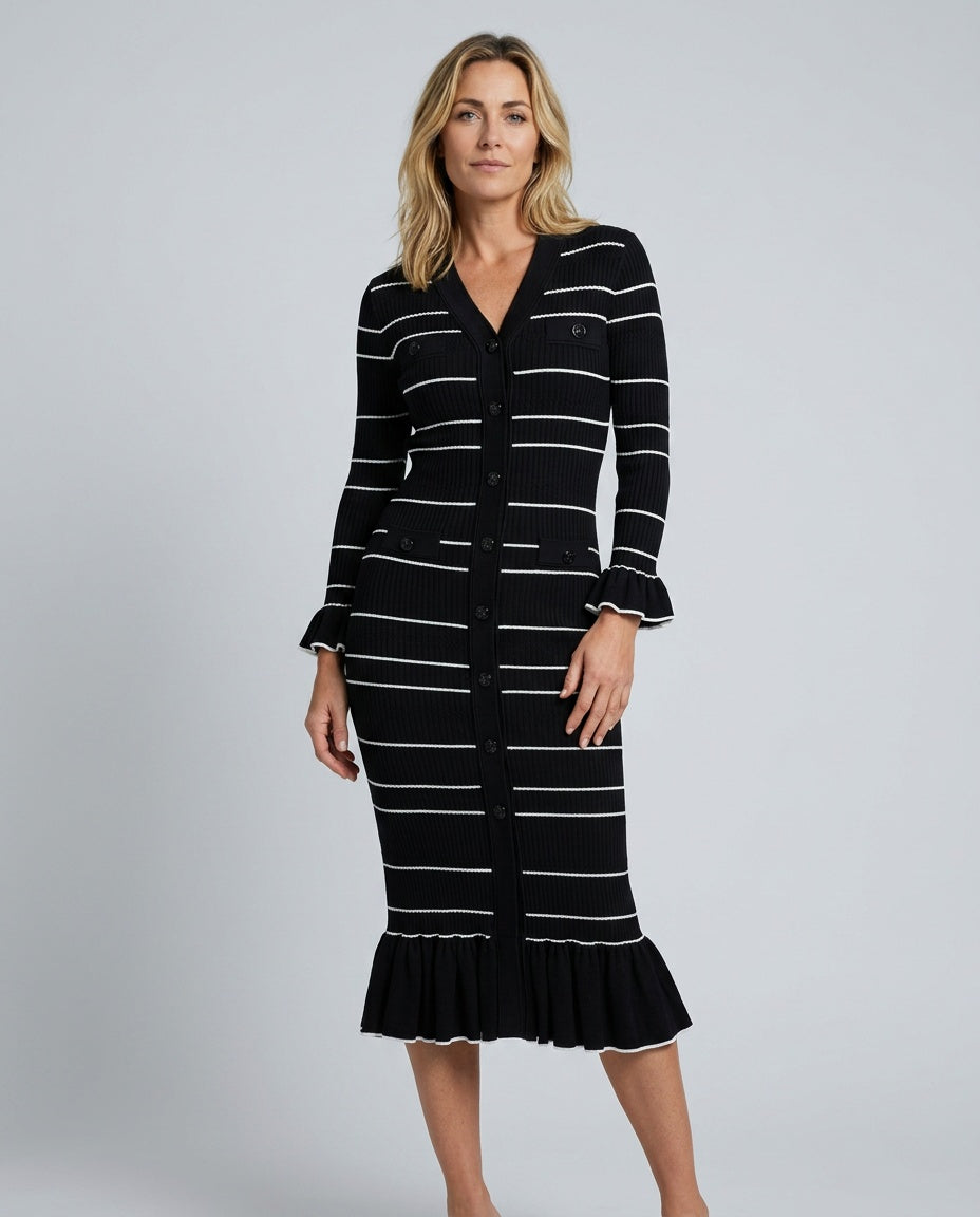 Skylar | Perforated Knit 3/4 Sleeve Midi Dress