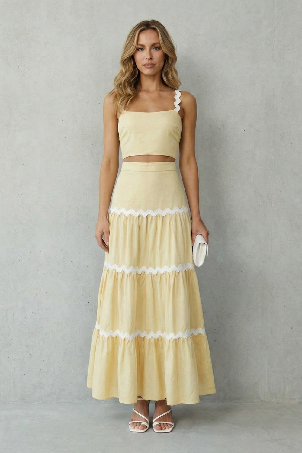 Marivelle | Wave Trim Sleeveless Maxi Skirt Set