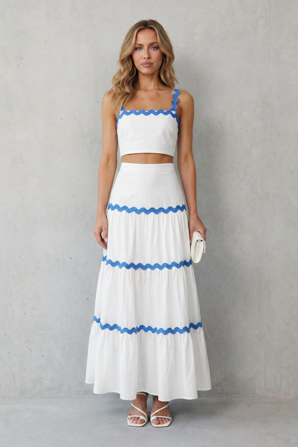 Marivelle | Wave Trim Sleeveless Maxi Skirt Set