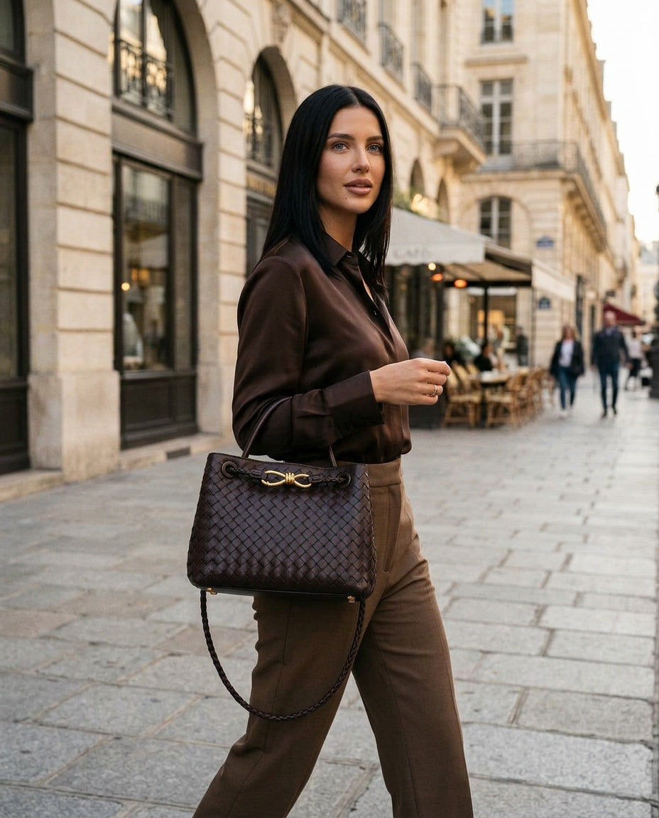 Woven Top Handle Woven Vegan Leather Bag