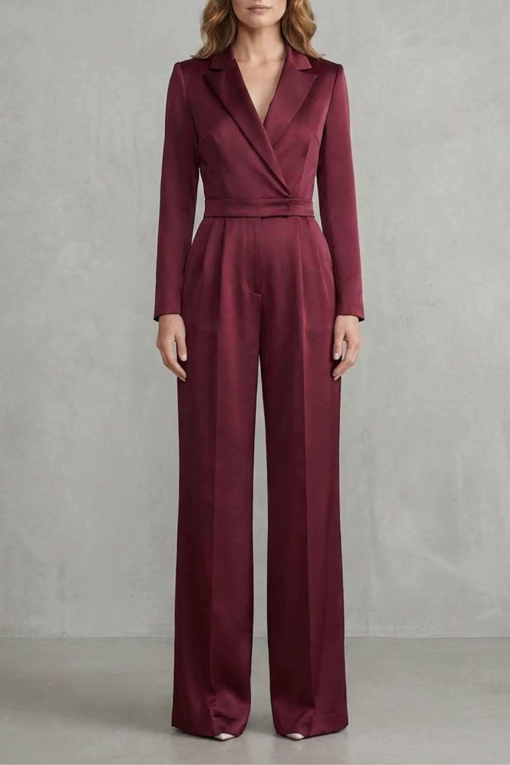 Harlow | Slant-Lapel Wide-Leg Long Sleeve Jumpsuit