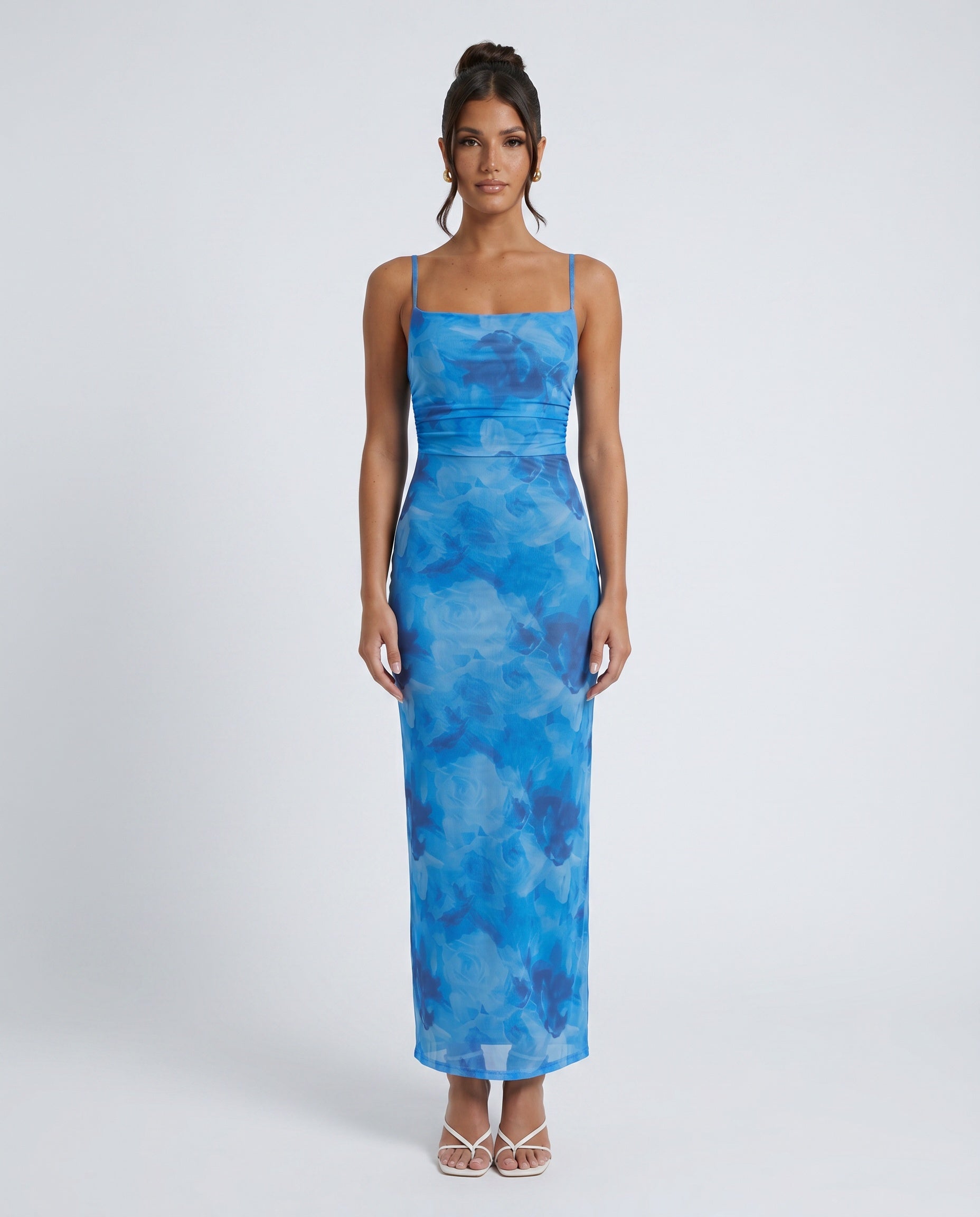 Leona | Spaghetti Strap Lace-Up Abstract Print Maxi Dress