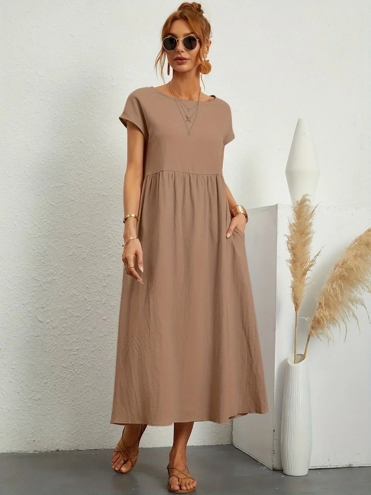Skylar | Loose Fit Flowy Linen-Blend Maxi Dress