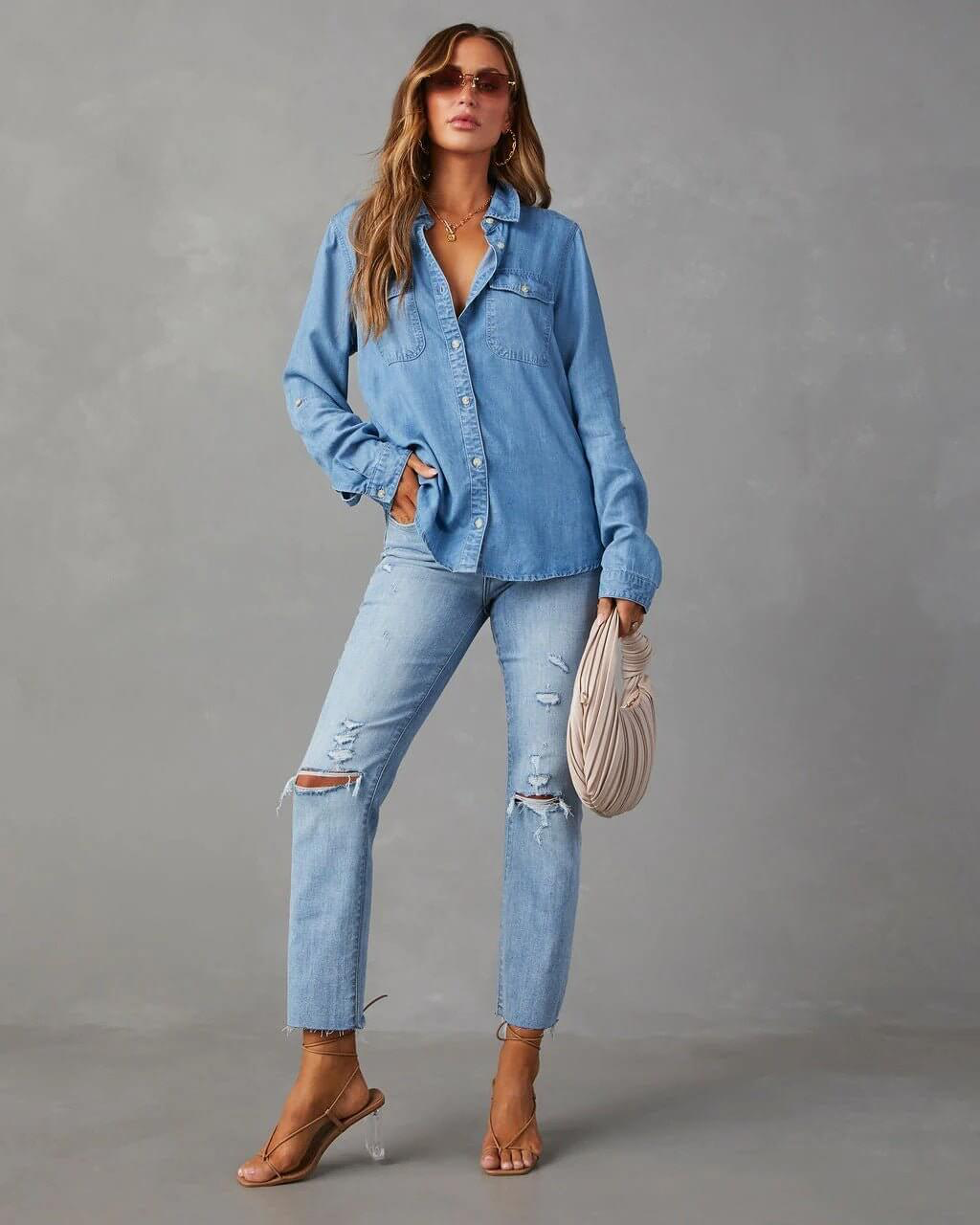 Emilia | Long Sleeve Button-Up Denim Shirt