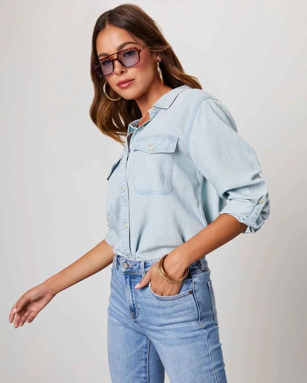 Emilia | Long Sleeve Button-Up Denim Shirt