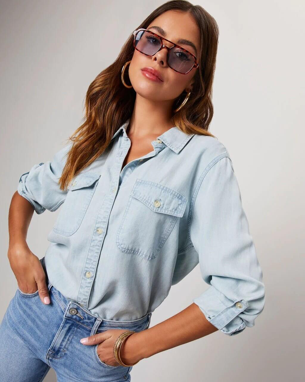 Emilia | Long Sleeve Button-Up Denim Shirt