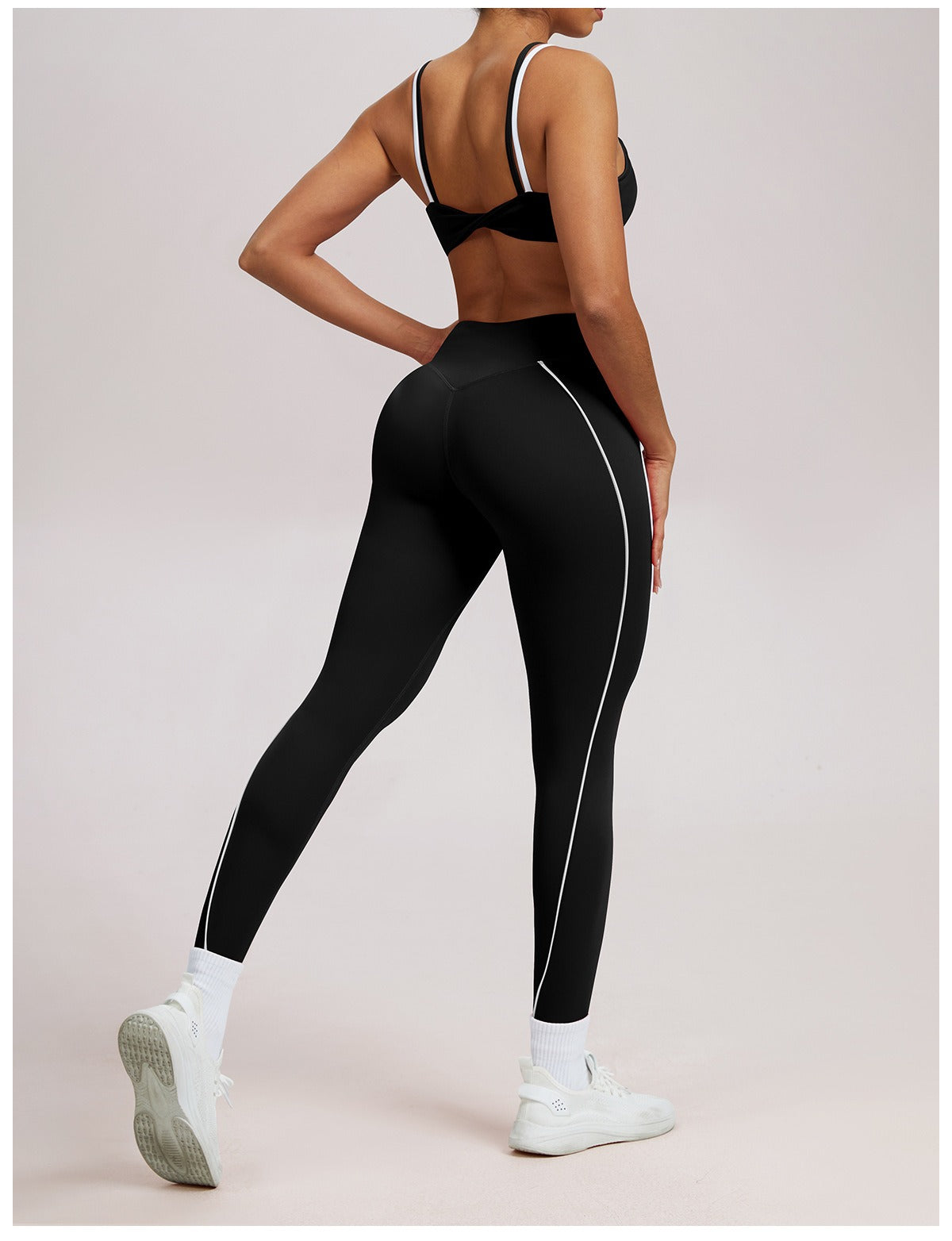Giselle | High-Waist Contrast Piping Full-Length Leggings