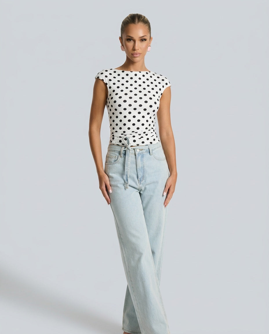 Georgia | One-Shoulder Pleated Polka Dot Top