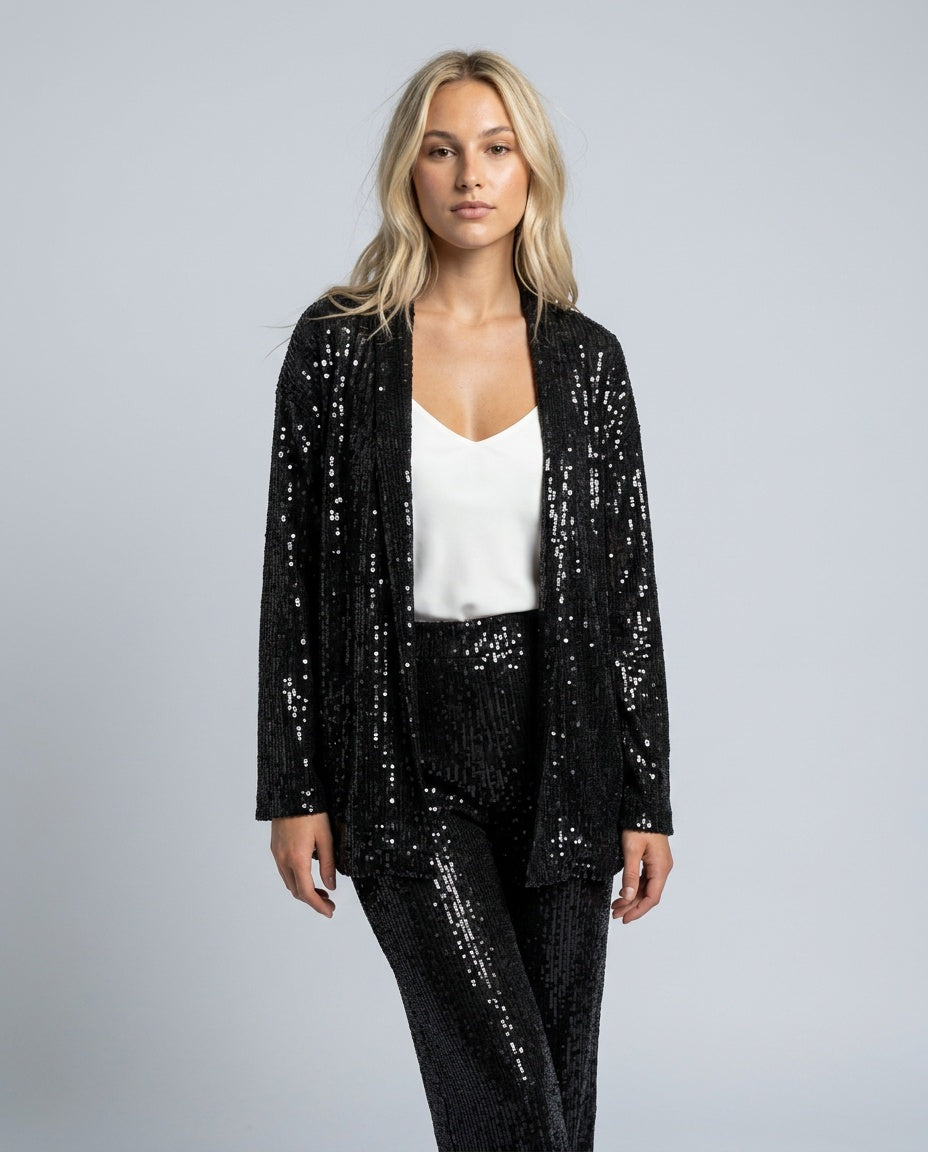 Romilly | Longline Sequin Cardigan & Wide Leg Trousers Co-ord Set
