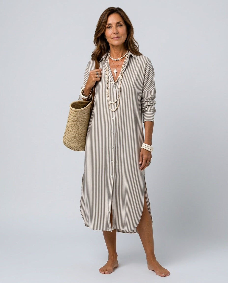 Marley | Striped Button-Through Midi Dress