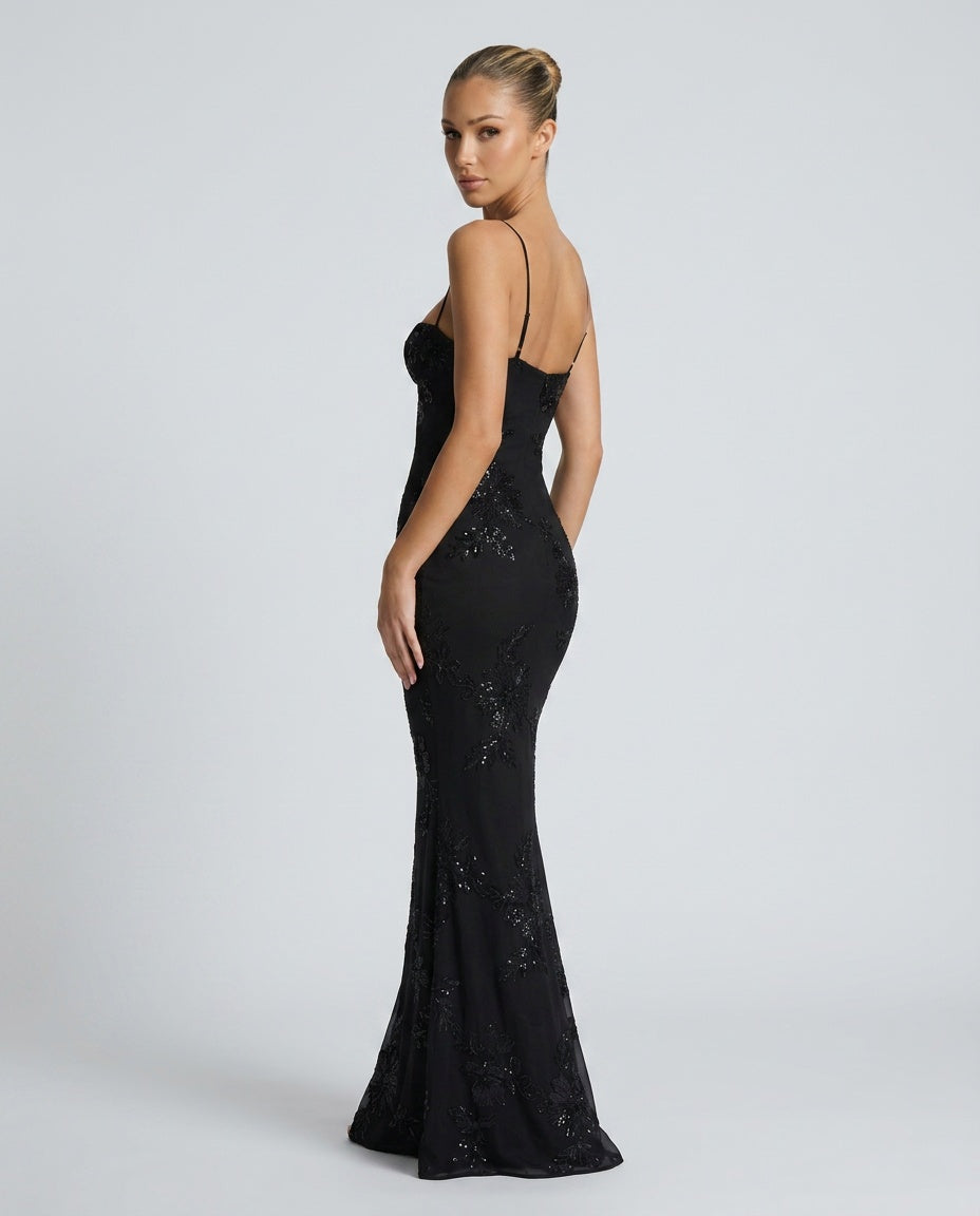 Isolde | Embroidered Corset Fishtail Maxi Dress