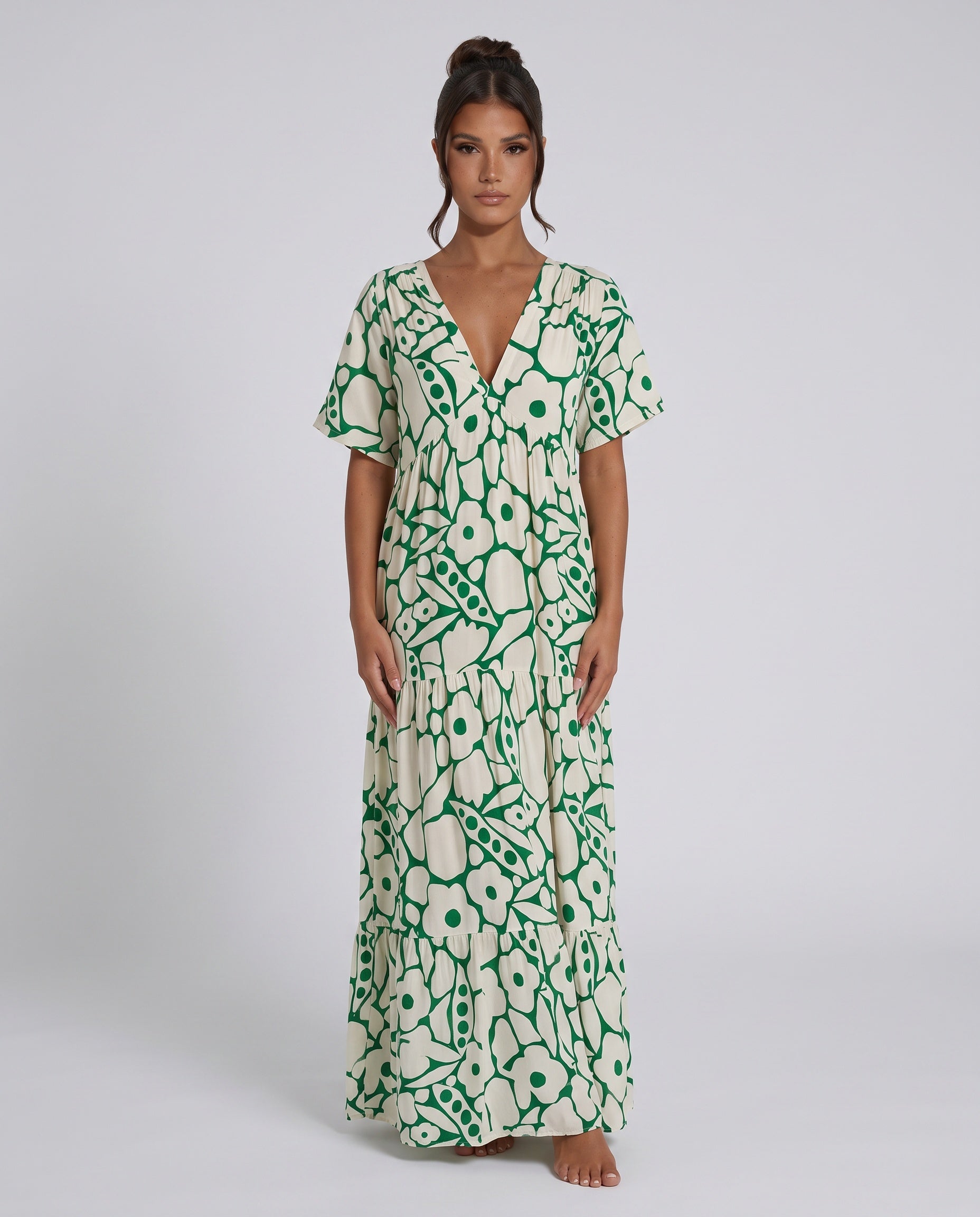 Nina | Abstract Print V-Neck Maxi Dress