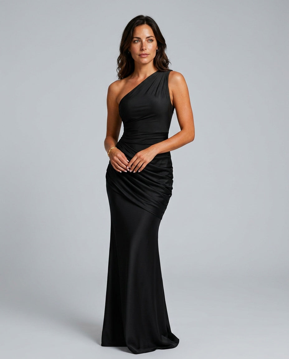 Imogen | One Shoulder Draped Satin Maxi Dress