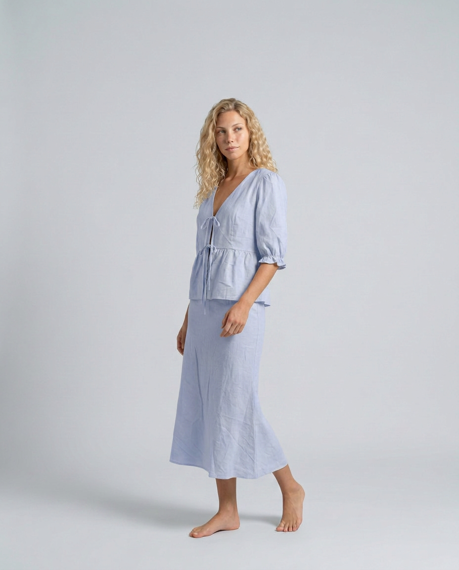 Una | V-Neck Puff Sleeve Cotton Maxi Set