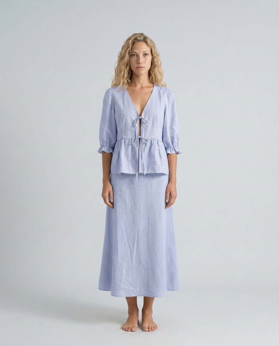 Una | V-Neck Puff Sleeve Cotton Maxi Set