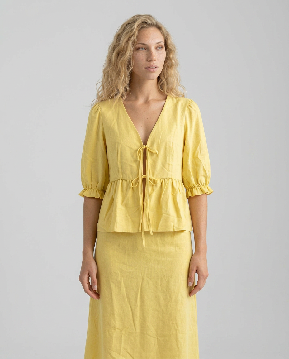 Una | V-Neck Puff Sleeve Cotton Maxi Set