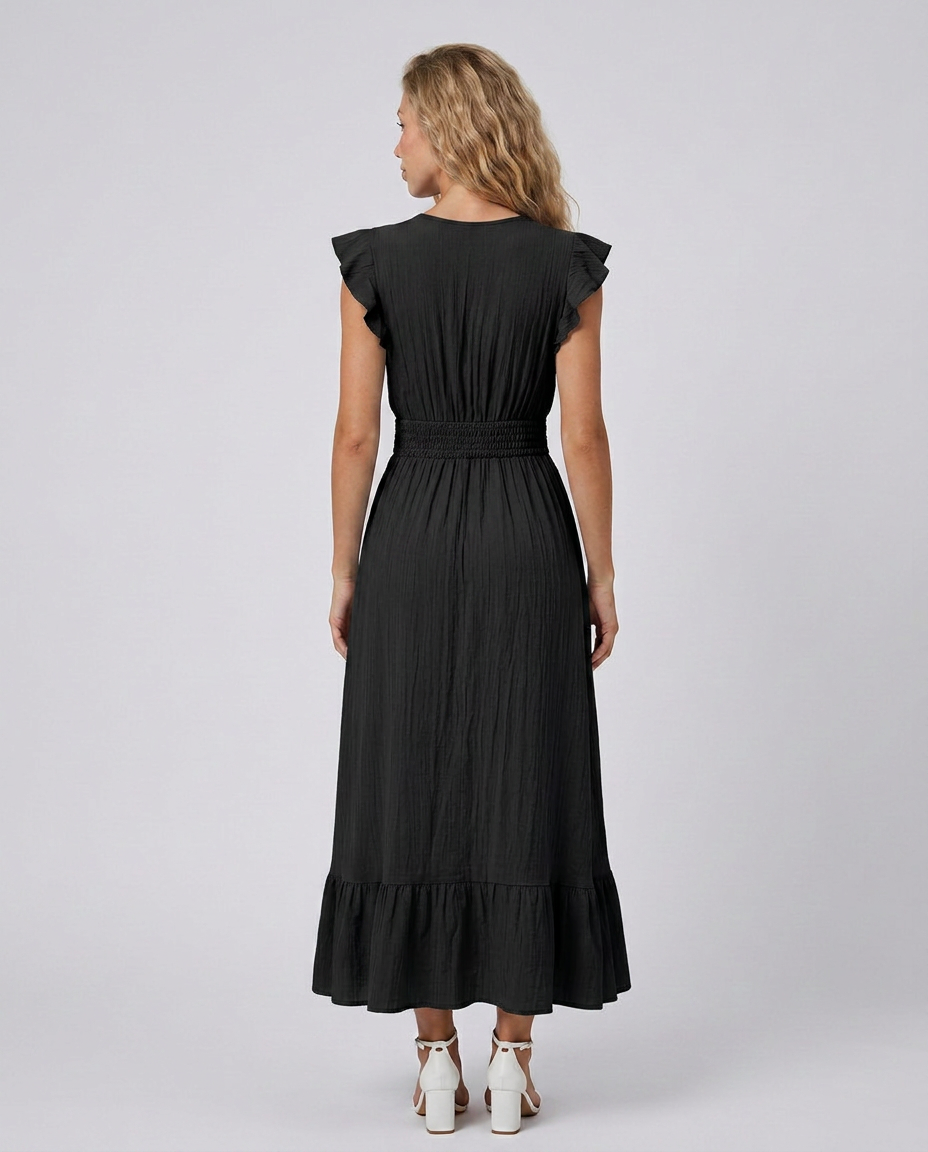 Florentine | Pleated Flutter Sleeve Maxi Dress
