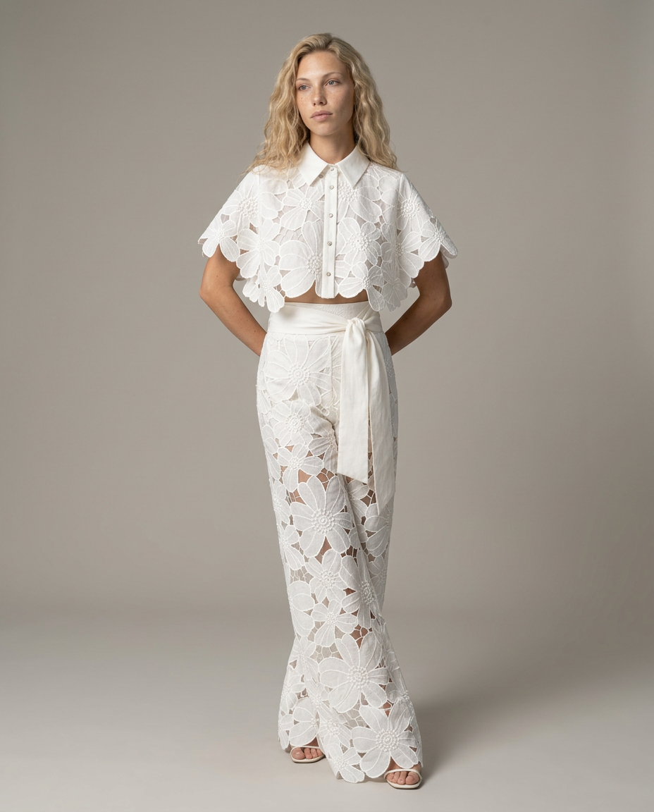 Bellarisse | Embroidered Lace Top & Skirt Set