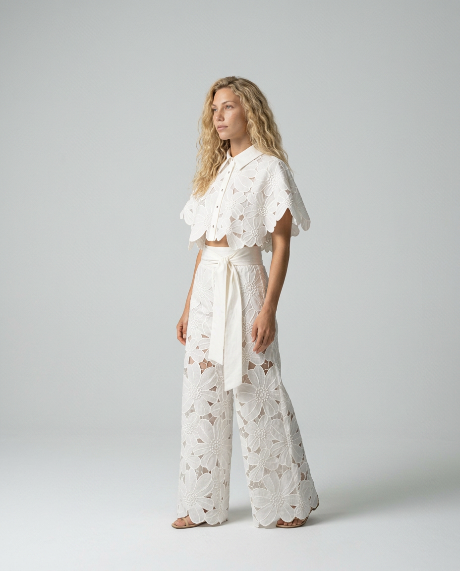 Bellarisse | Embroidered Lace Top & Skirt Set