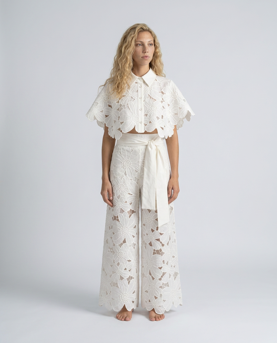 Bellarisse | Embroidered Lace Top & Skirt Set