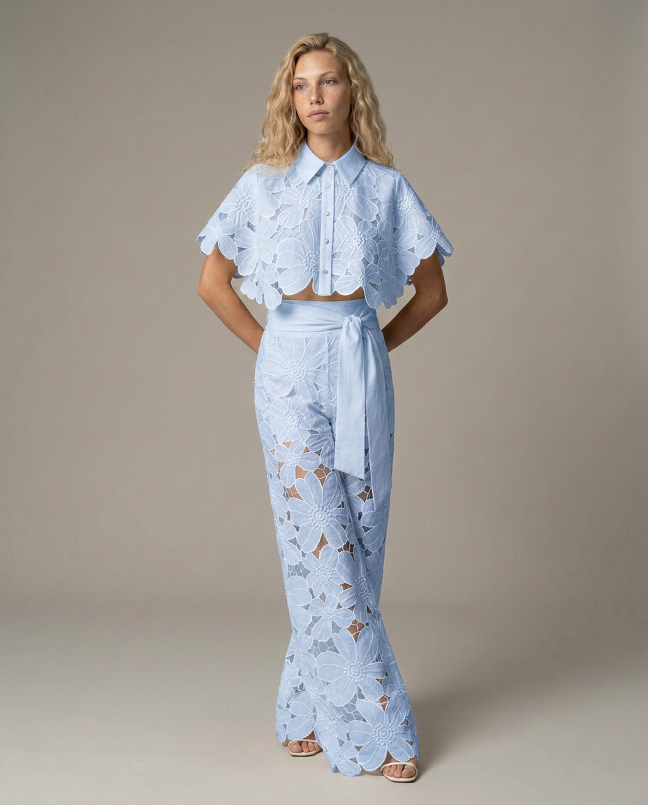 Bellarisse | Embroidered Lace Top & Skirt Set