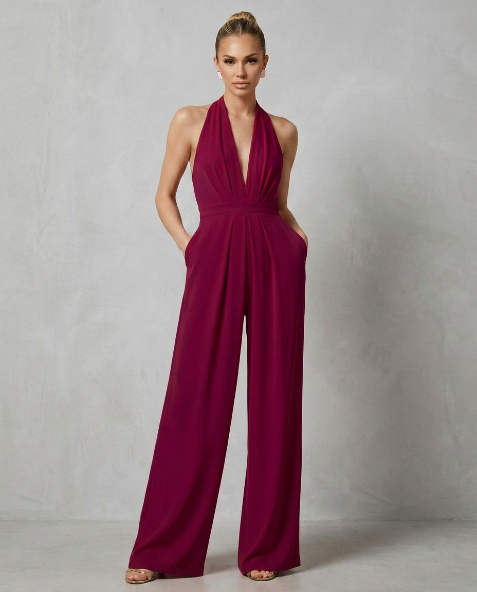 Liv | Backless Halter Wide-Leg Jumpsuit