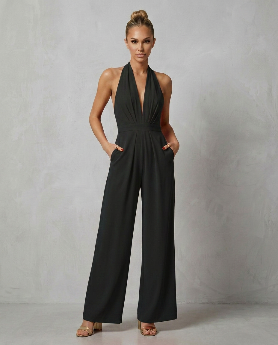 Liv | Backless Halter Wide-Leg Jumpsuit