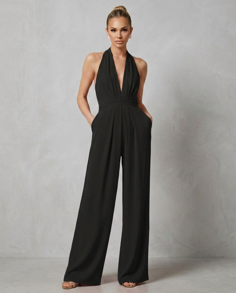 Liv | Backless Halter Wide-Leg Jumpsuit