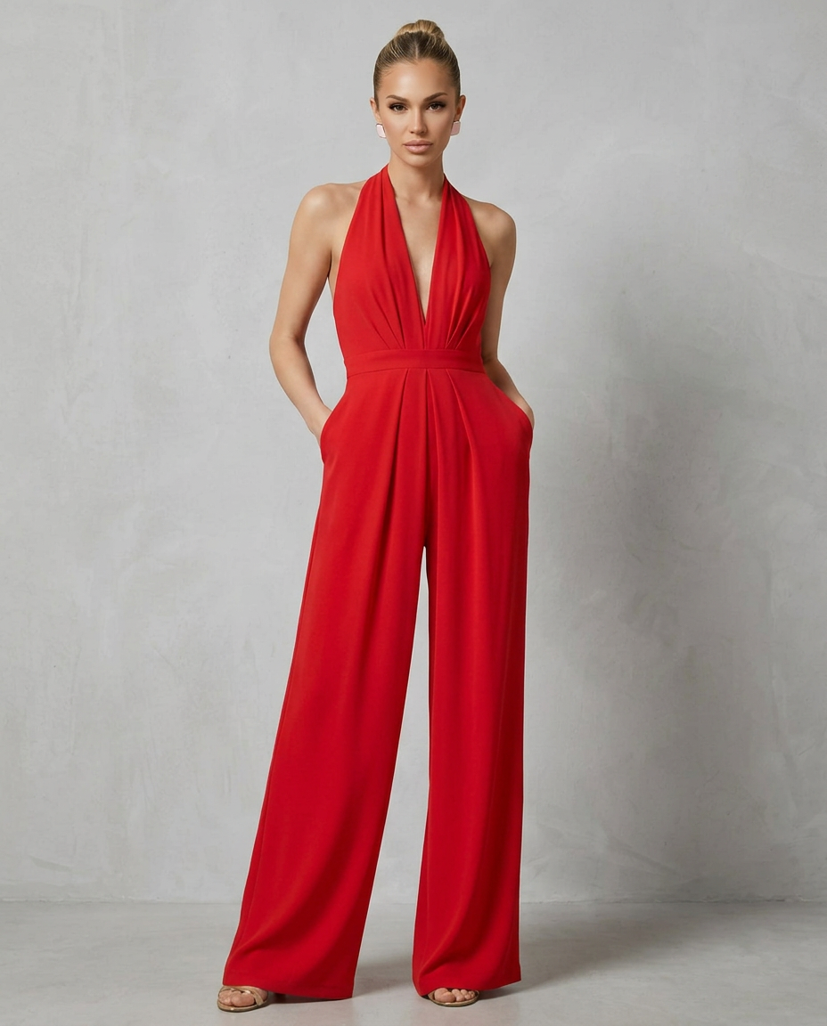 Liv | Backless Halter Wide-Leg Jumpsuit