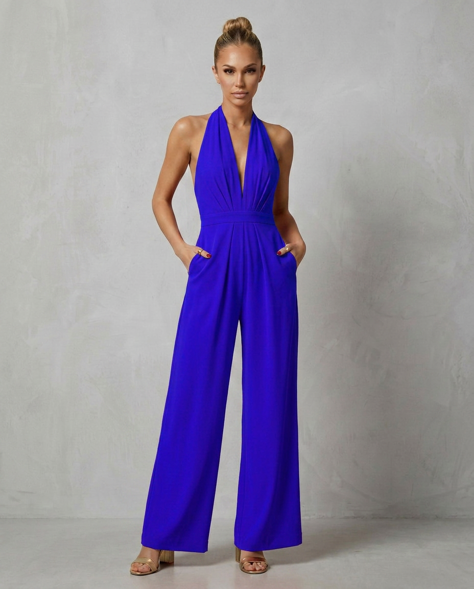 Liv | Backless Halter Wide-Leg Jumpsuit