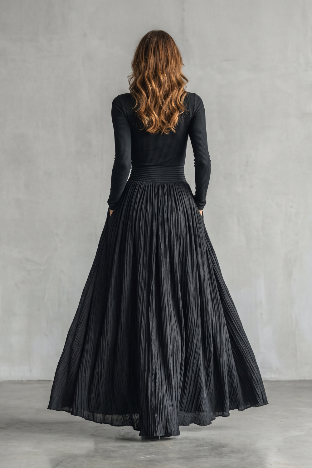 Neravelle | Pleated Maxi Two-Piece Turtleneck Set