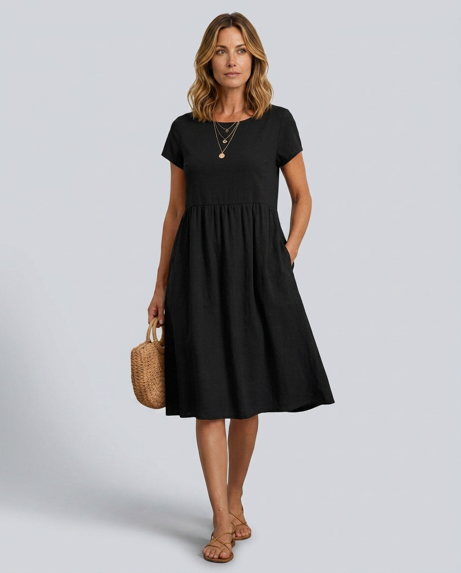 Marley | Short Sleeve Knee-Length Pocket Midi Dress