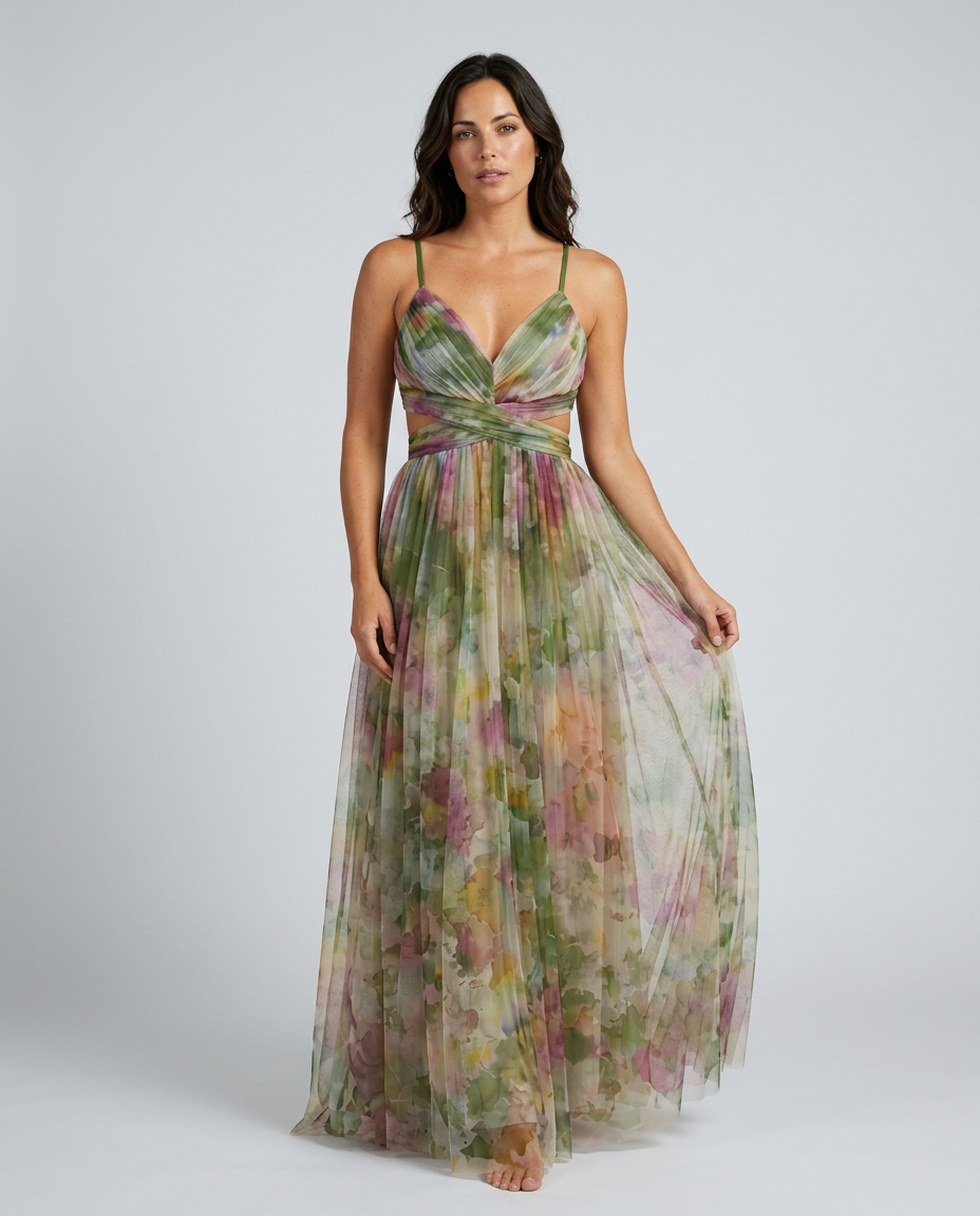 Women's Floral V-Neck Maxi Dress