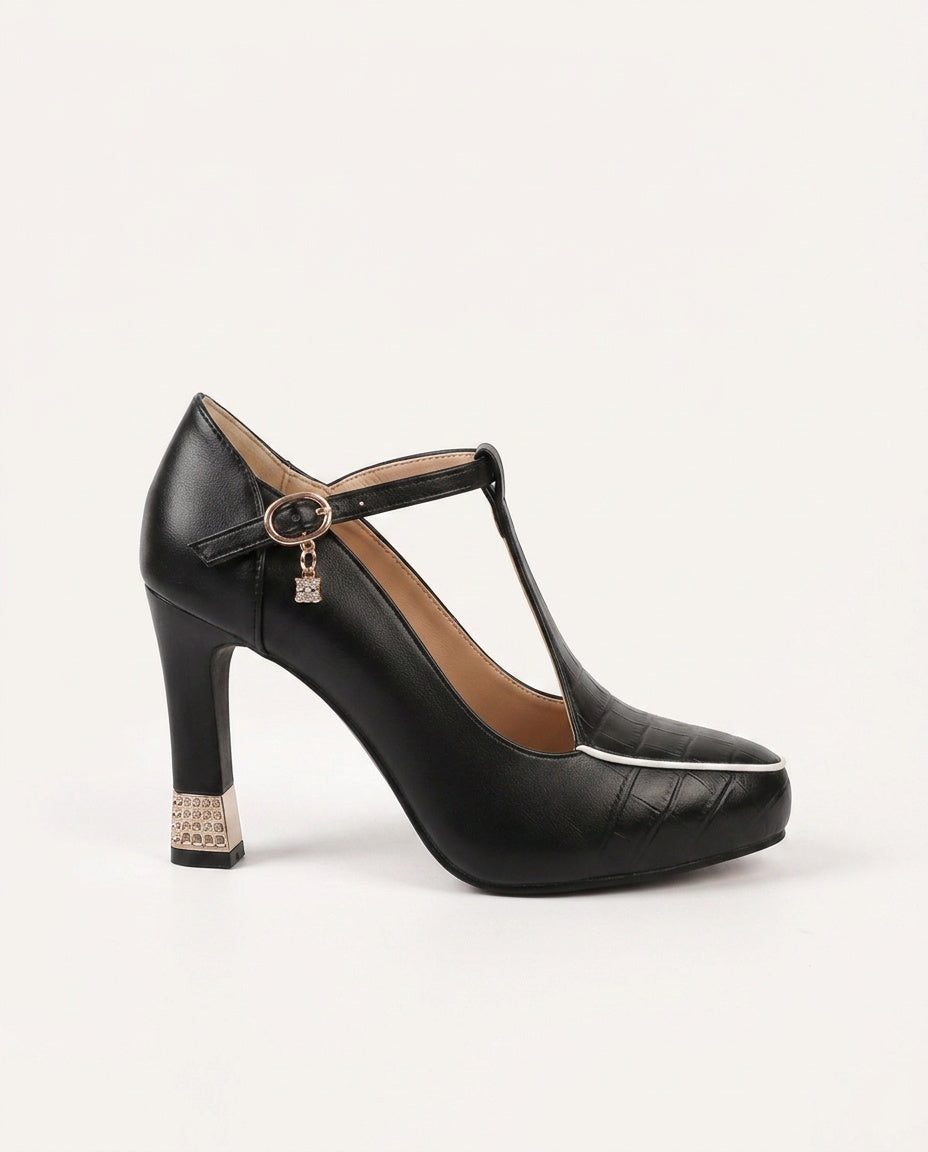 Romy | Square Toe T-Strap Block Heel