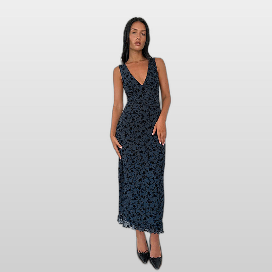 Camille | Sleeveless V-Neck Floral A-Line Maxi Dress