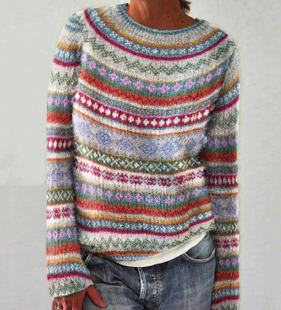 Pippa | Rainbow Stripe Crew Neck Knit Jumper