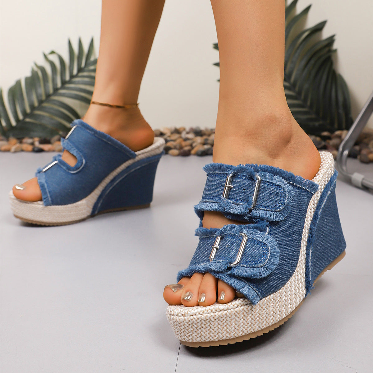 Kira | Denim Wedge Sandals