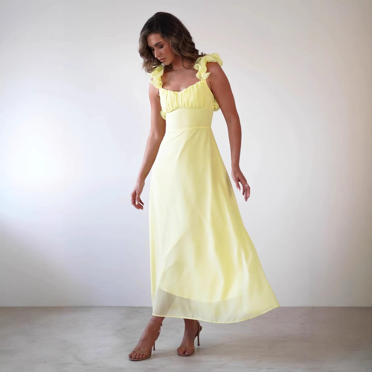 Renata | Ruffle Shoulder A-Line Maxi Dress