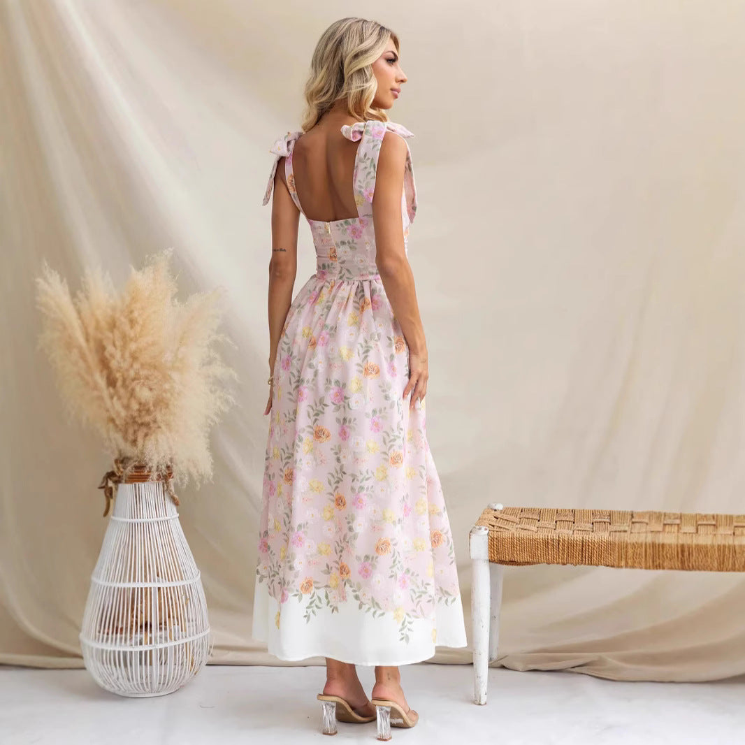 Adeline | Floral Tie Strap Square Neck Maxi Dress