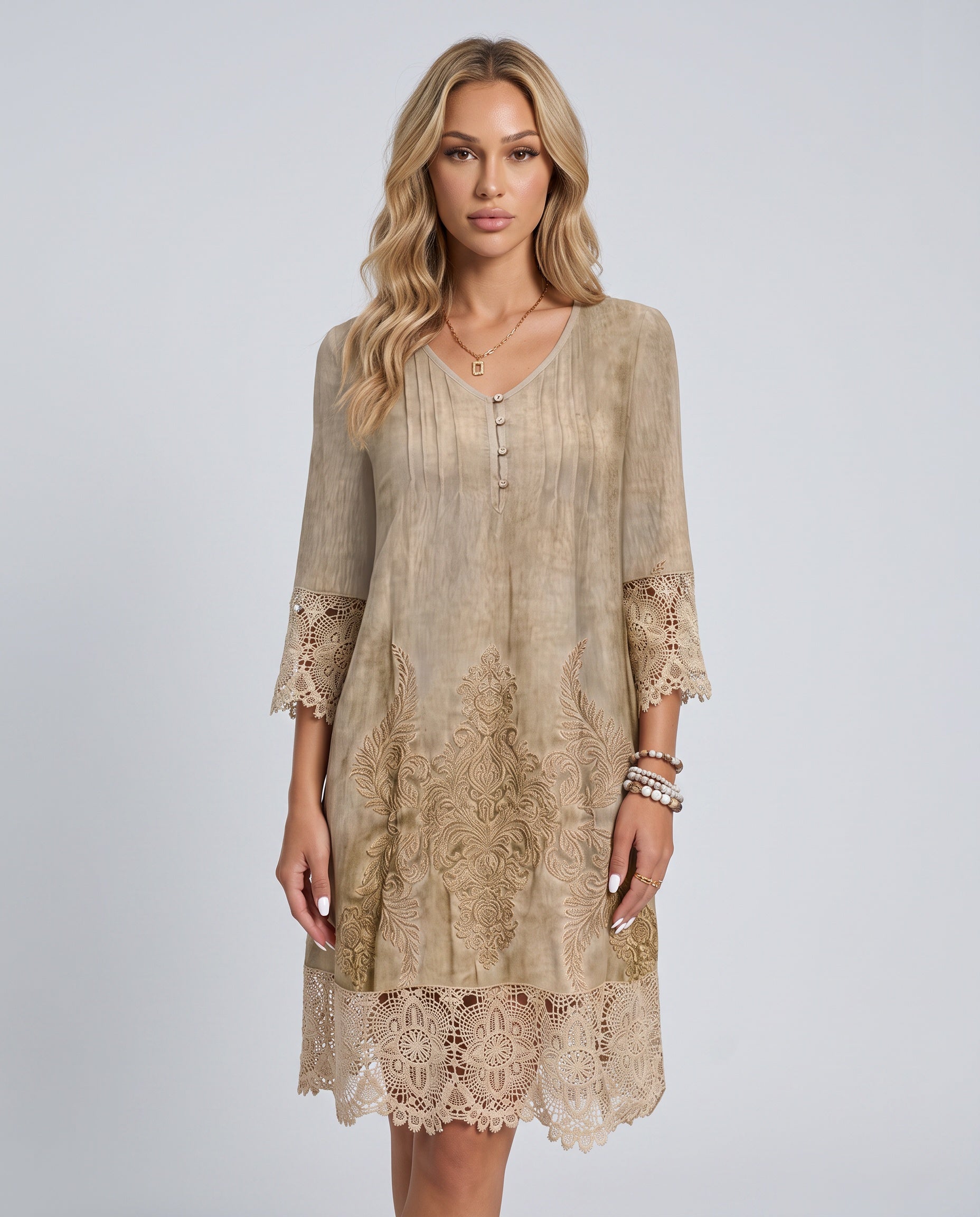 Juliette | V-Neck Embroidered Midi Dress