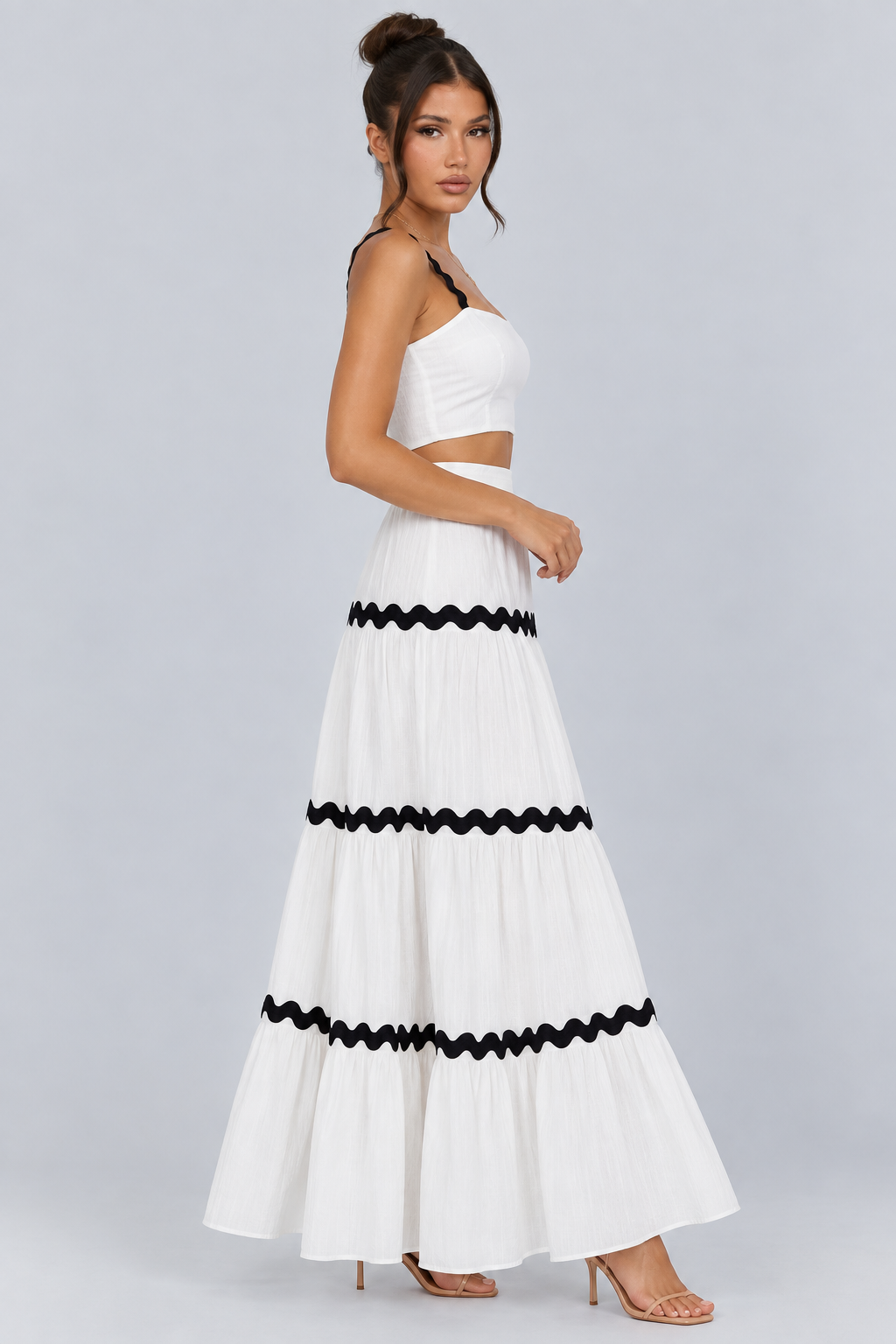 Marivelle | Wave Trim Sleeveless Maxi Skirt Set