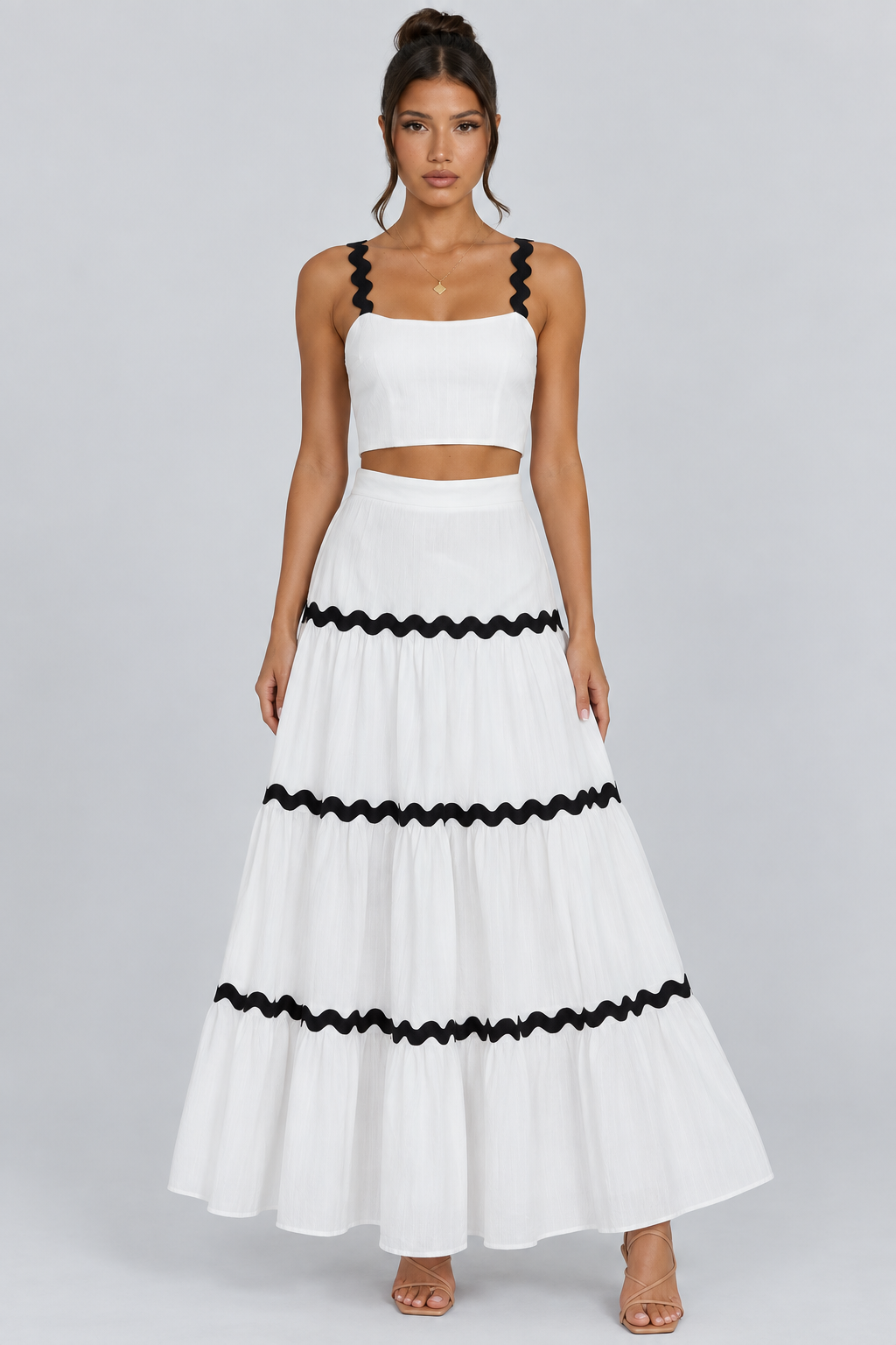 Marivelle | Wave Trim Sleeveless Maxi Skirt Set