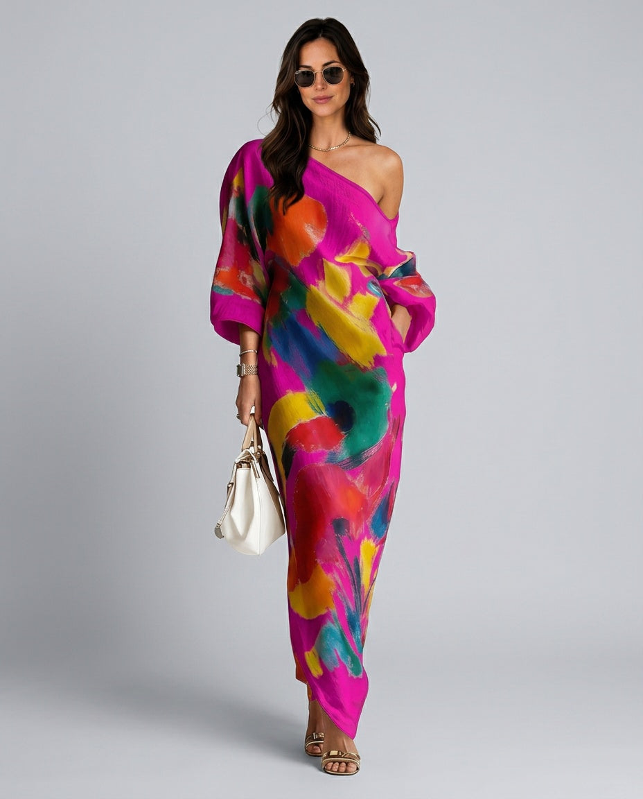 Priya | One-Shoulder Abstract Print Maxi Dress