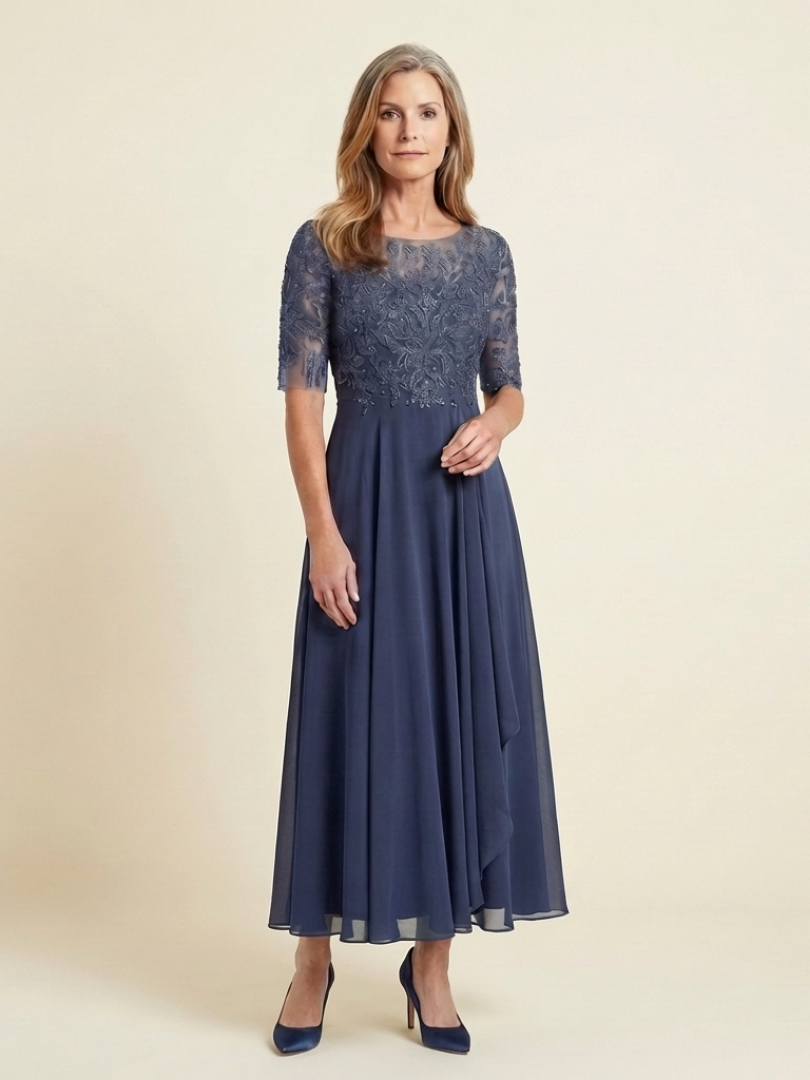 Harlow | Lace Bodice 3/4 Sleeve Midi Dress