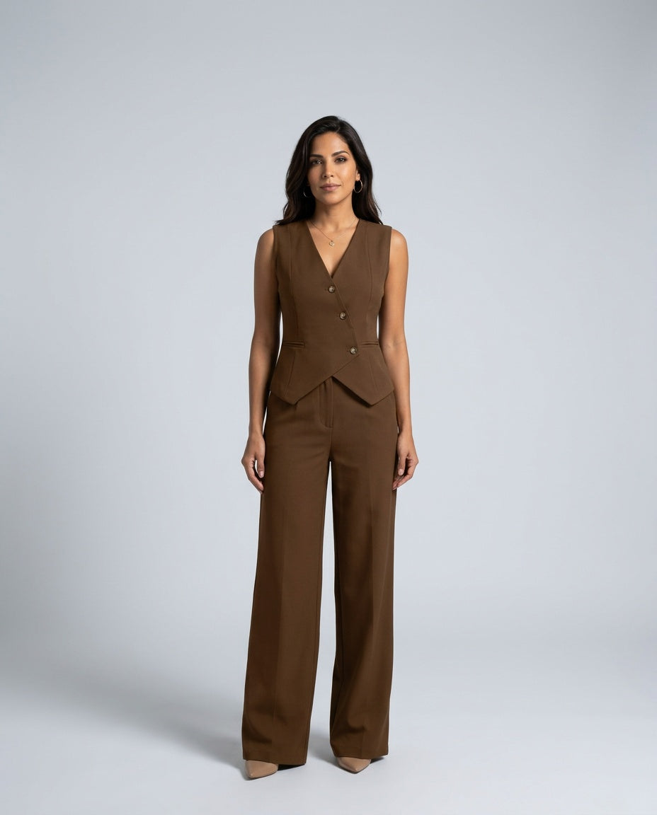 Lenora | Sleeveless Waistcoat & Wide-Leg Trouser Set